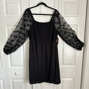 Witchy Black Smocked Butterfly Dress Womens 3X Mesh Whimsigoth Dark Fairy NWT